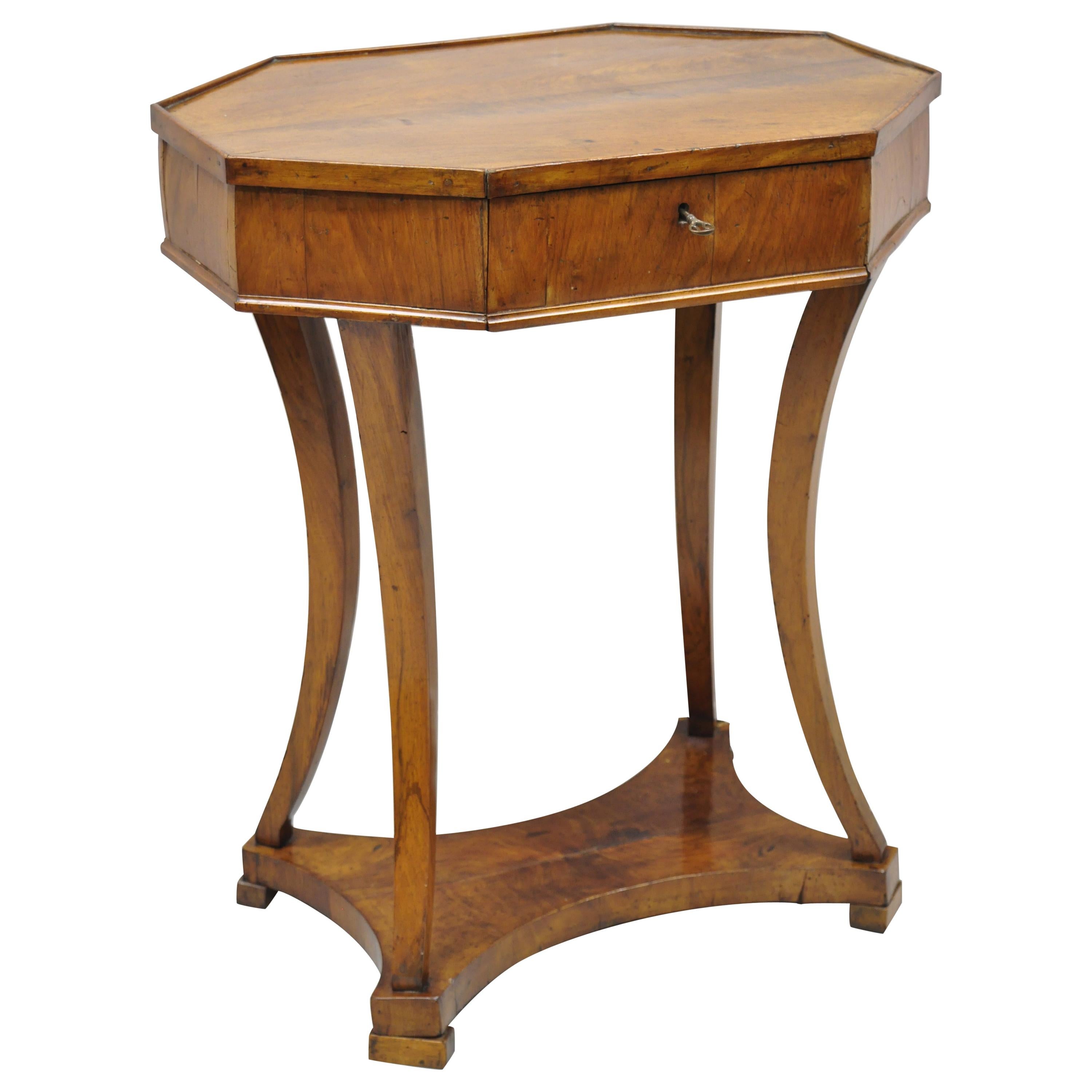 Antique Cherry Wood Italian Biedermeier One Drawer Accent Lamp Side Table For Sale