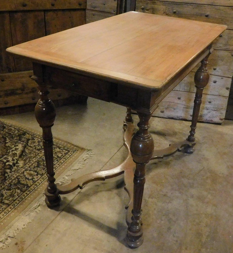 Antique Cherry Wood Table with Hand Carved Legs, 18th Century, Italy
