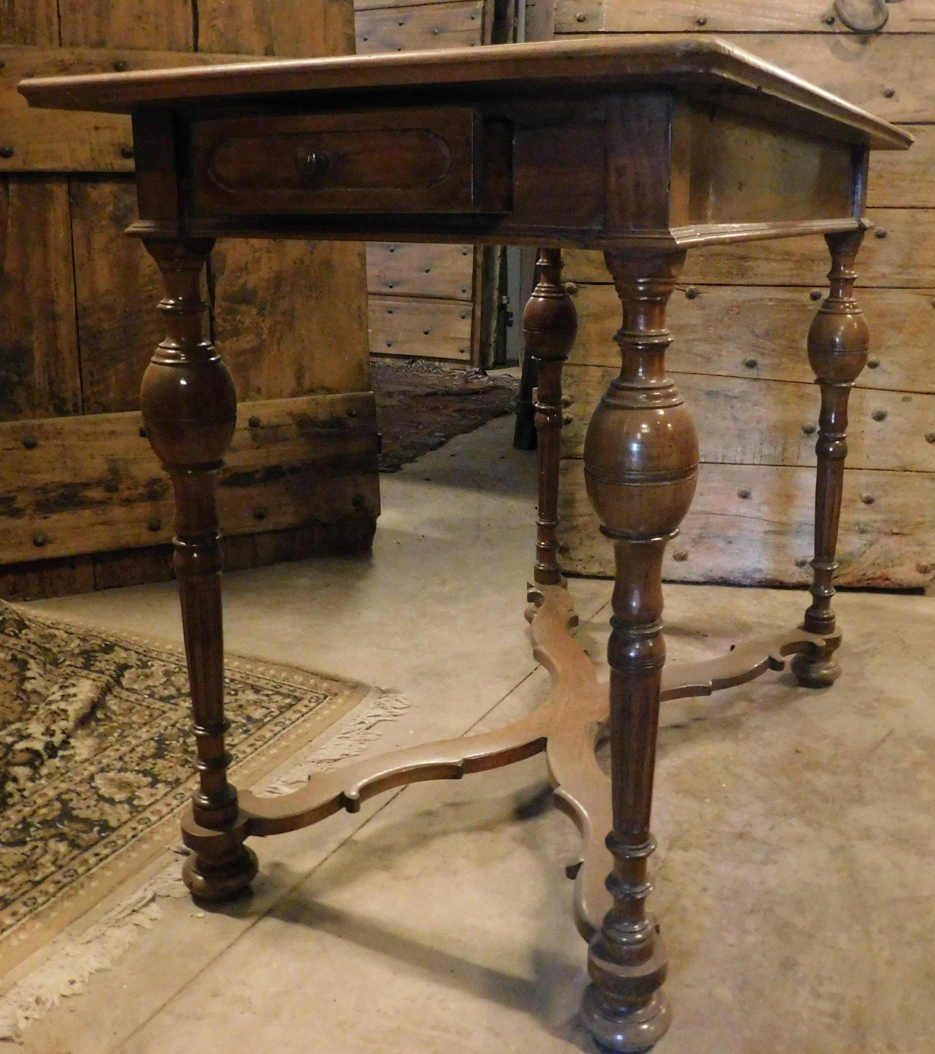 Hand-Carved Antique Cherry Wood Table with Hand Carved Legs, 18th Century, Italy For Sale