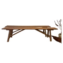 Antique Cherrywood Benches, Set of 2