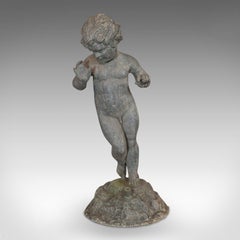 Antique Cherub, English, Lead, Putto, Statue, Ornamental Garden, Victorian, 1900