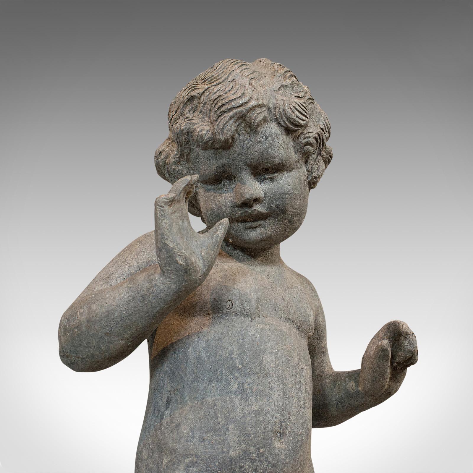 Antique Cherub, English, Lead, Putto, Statue, Ornamental Garden, Victorian, 1900 2