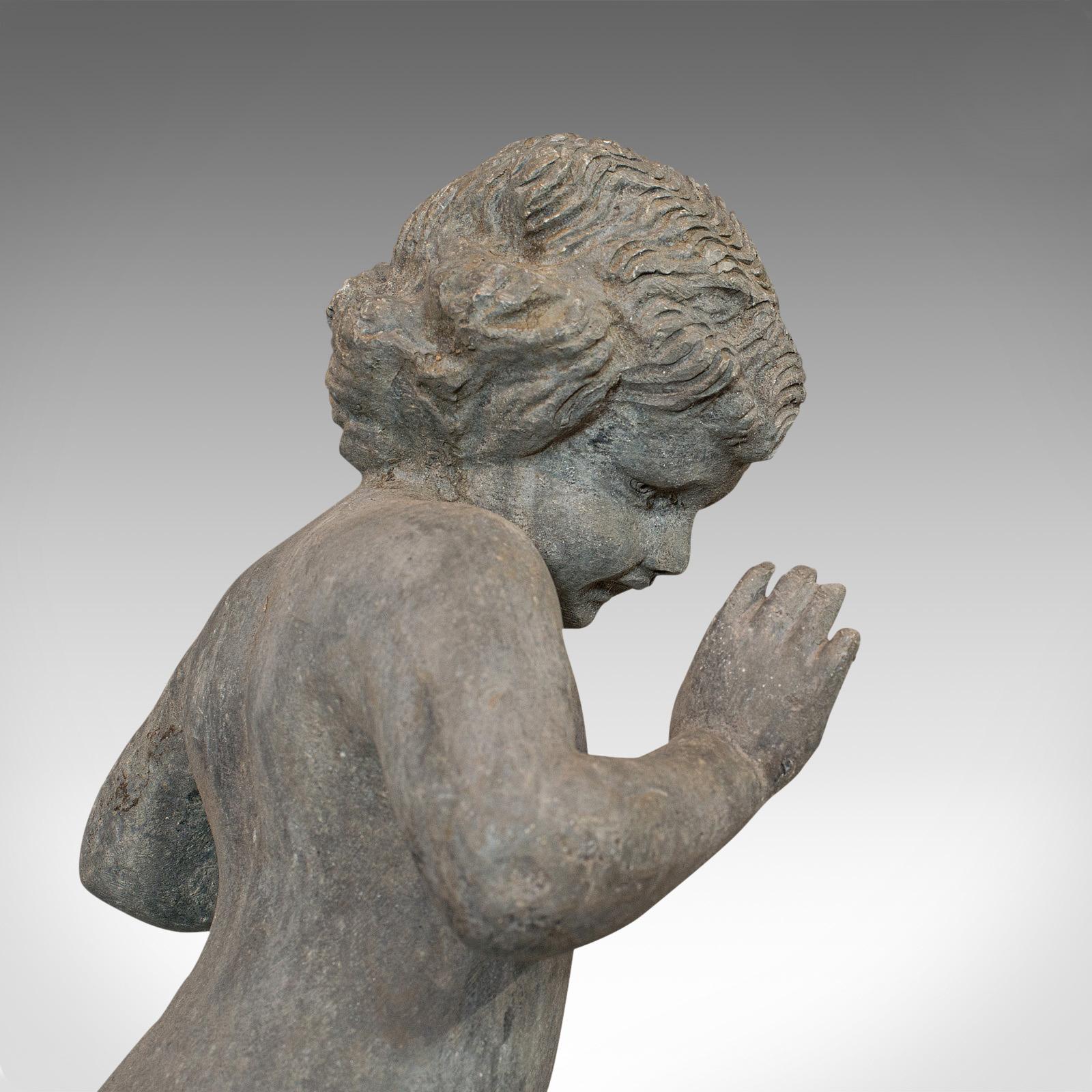 Antique Cherub, English, Lead, Putto, Statue, Ornamental Garden, Victorian, 1900 3