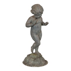 Antique Cherub, English, Lead, Putto, Statue, Ornamental Garden, Victorian, 1900