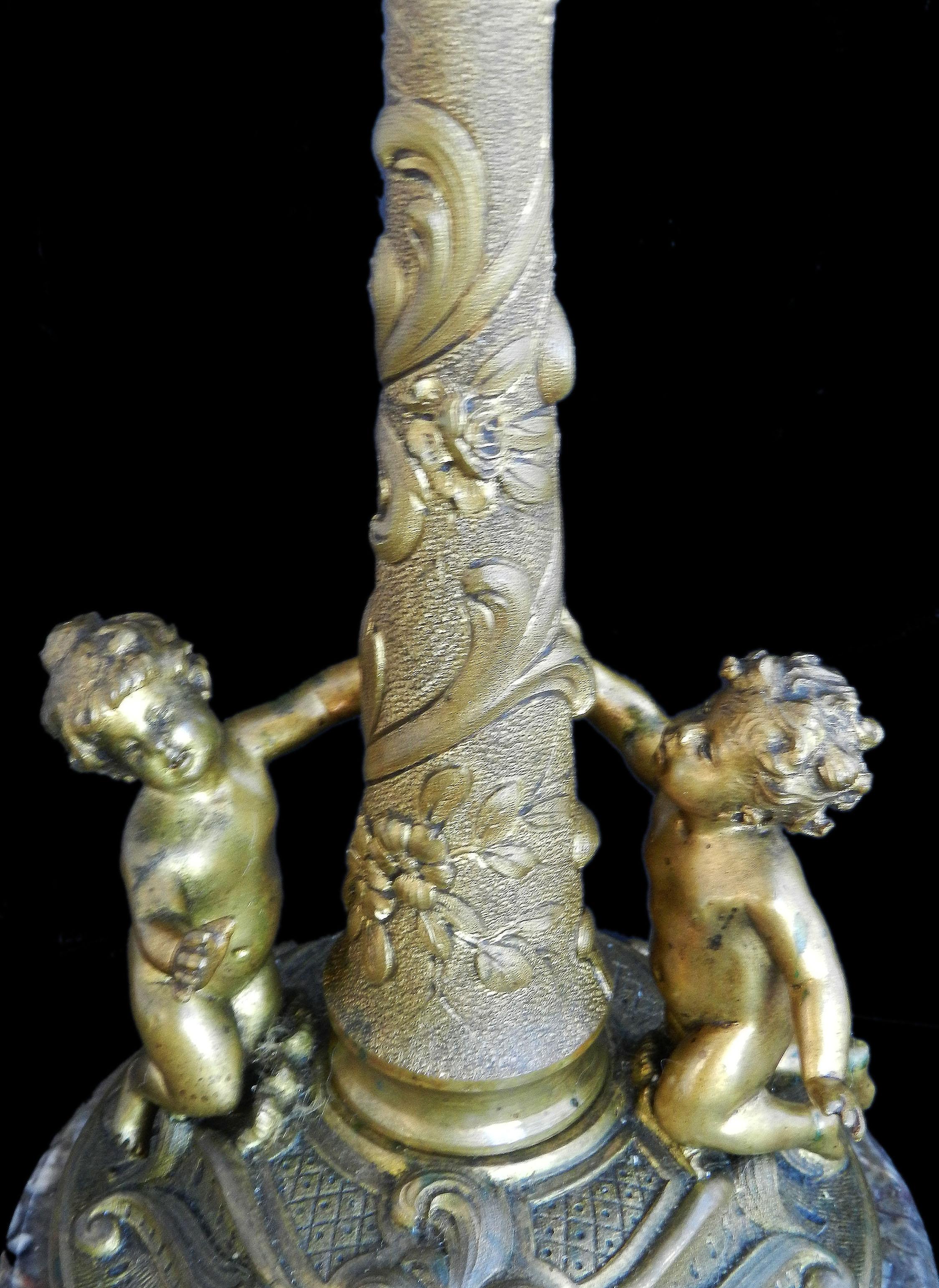 Belle Époque Lampe chérubin française ancienne, vers 1900-1910  en vente