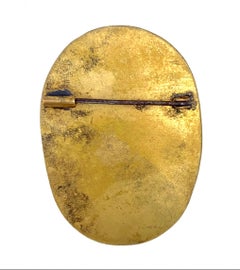 Antique Cherub Putto Child Brooch Ceramic Brass Frame