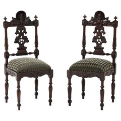 Antique Cherubs Angels Carved Walnut French Side Chairs