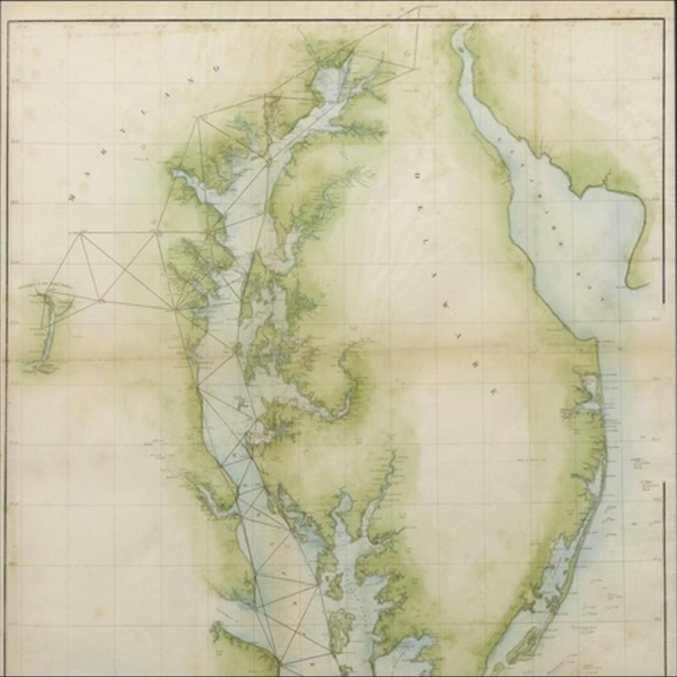American Chesapeake Bay and Delaware Bay Map, Antique Maritime Map, circa 1851