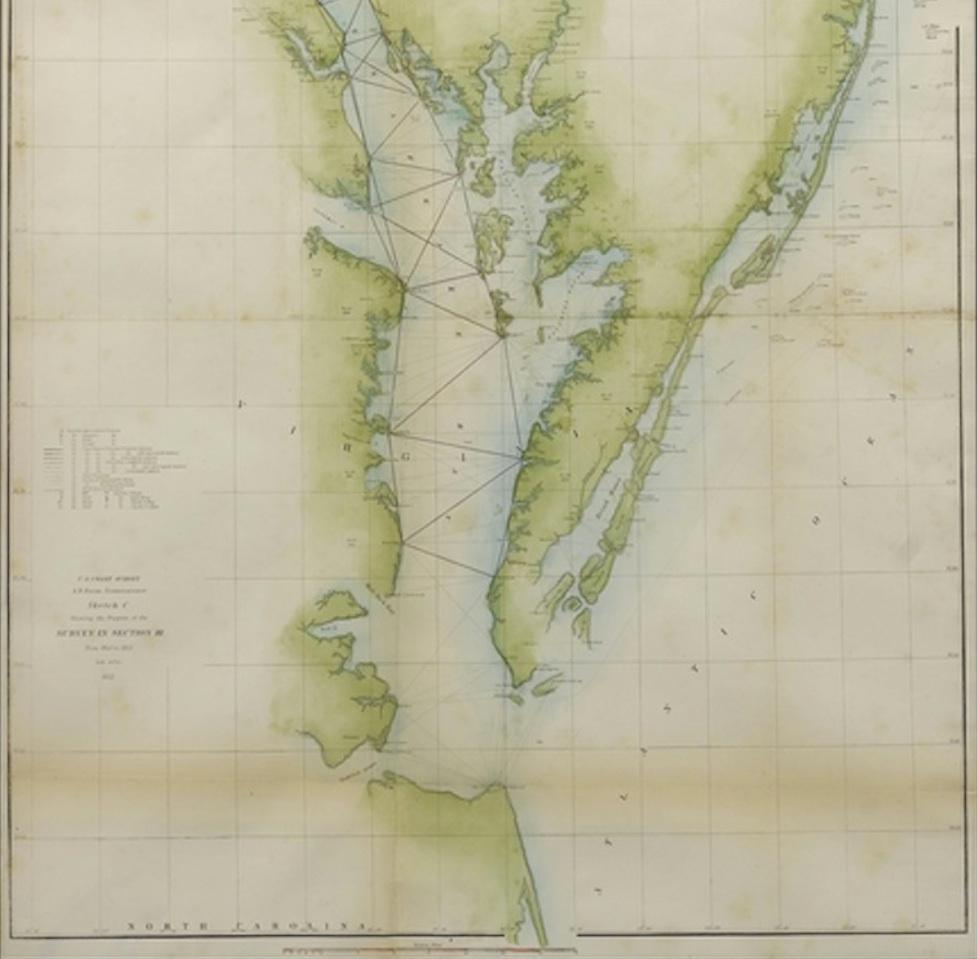 Chesapeake Bay and Delaware Bay Map, Antique Maritime Map, circa 1851 In Good Condition In Colorado Springs, CO
