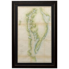 Chesapeake Bay and Delaware Bay Map, Antique Maritime Map, circa 1851