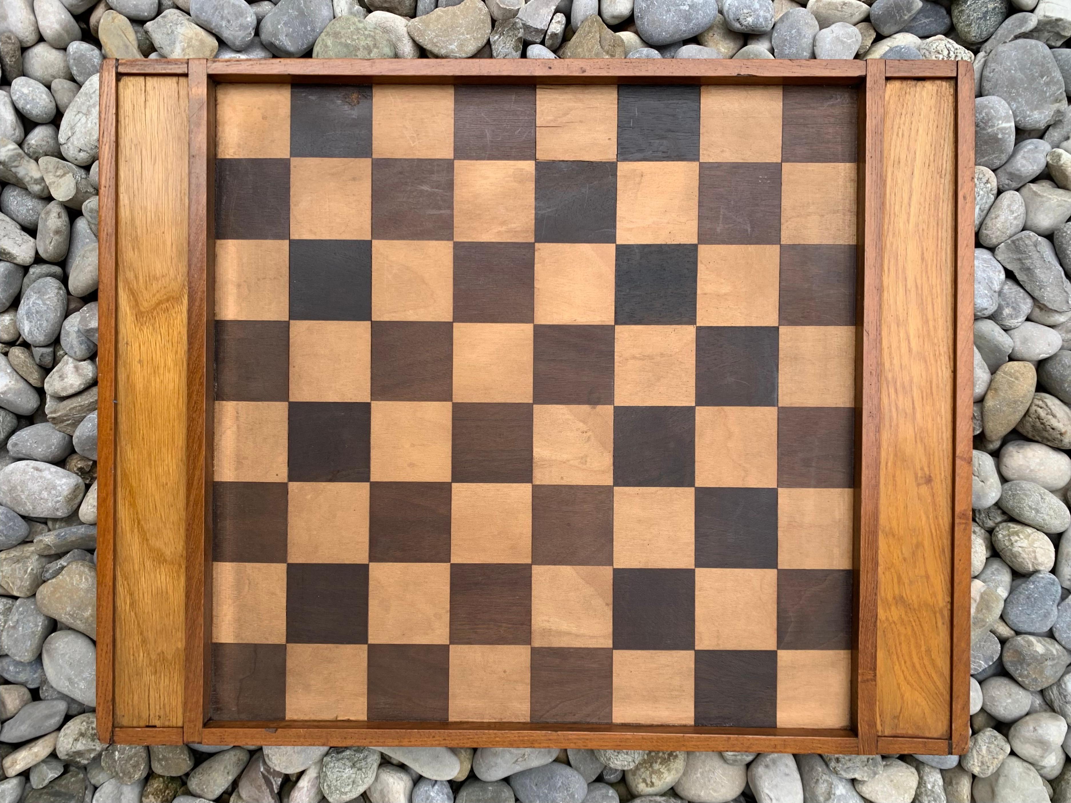 French Antique Chess Chequers Game Carved Wood