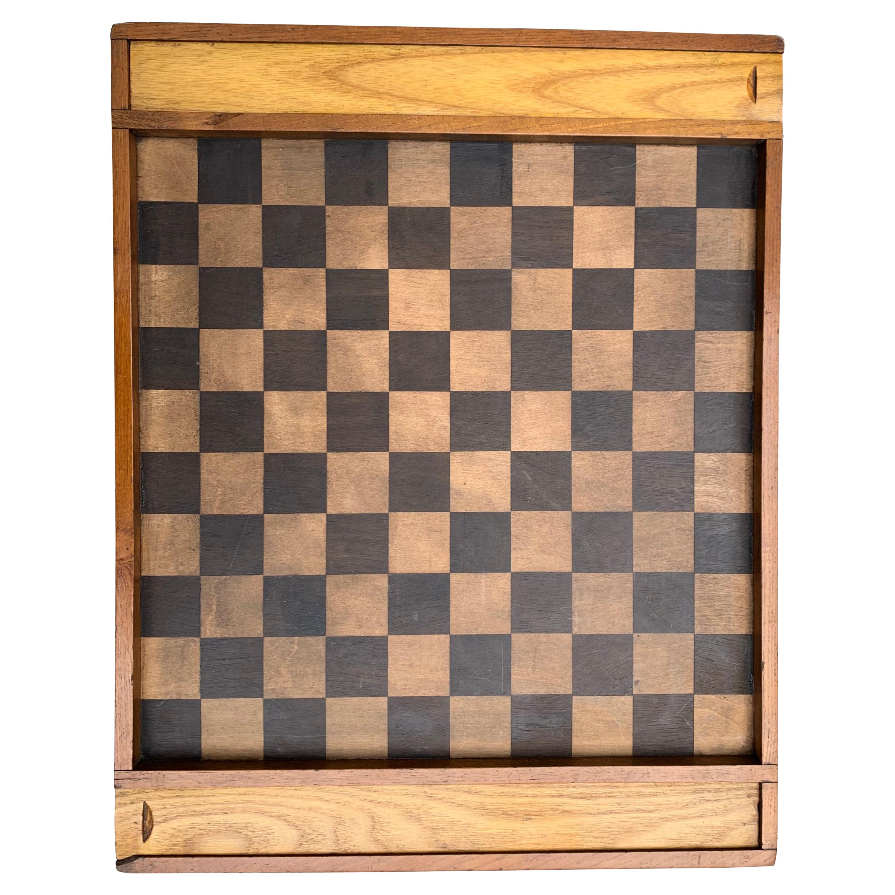 Antique Chess Chequers Game Carved Wood