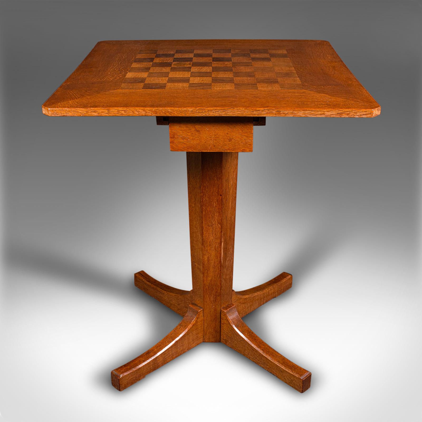 British Antique Chess Table, English Oak, Games Table, Cotswold School, Mid 20th Century For Sale