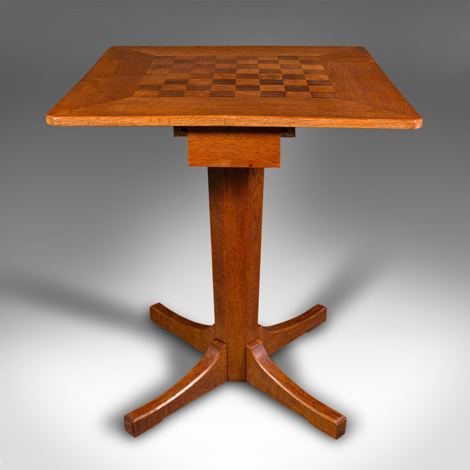 Satinwood Antique Chess Table, English Oak, Games Table, Cotswold School, Mid 20th Century For Sale