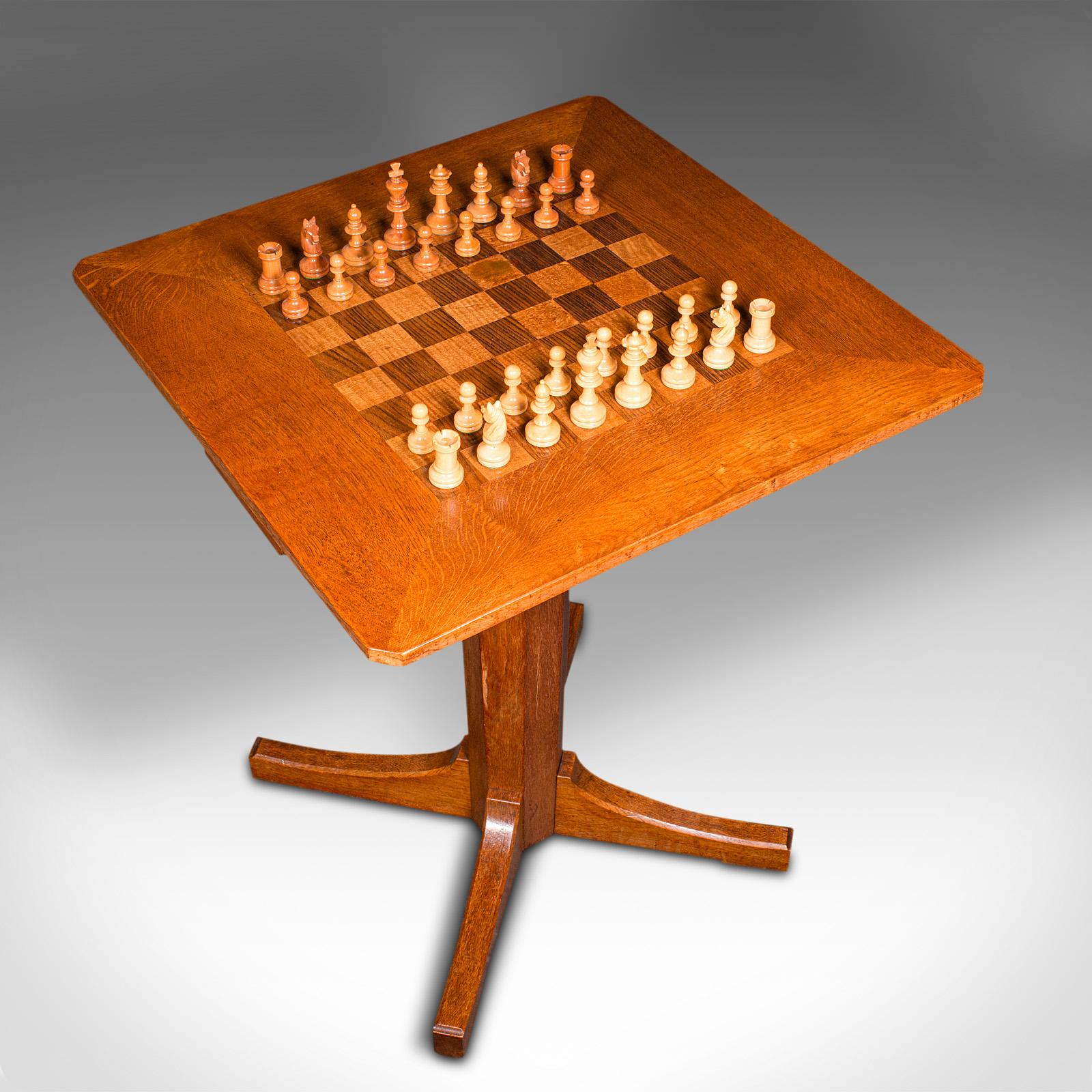Antique Chess Table, English Oak, Games Table, Cotswold School, Mid 20th Century For Sale 1
