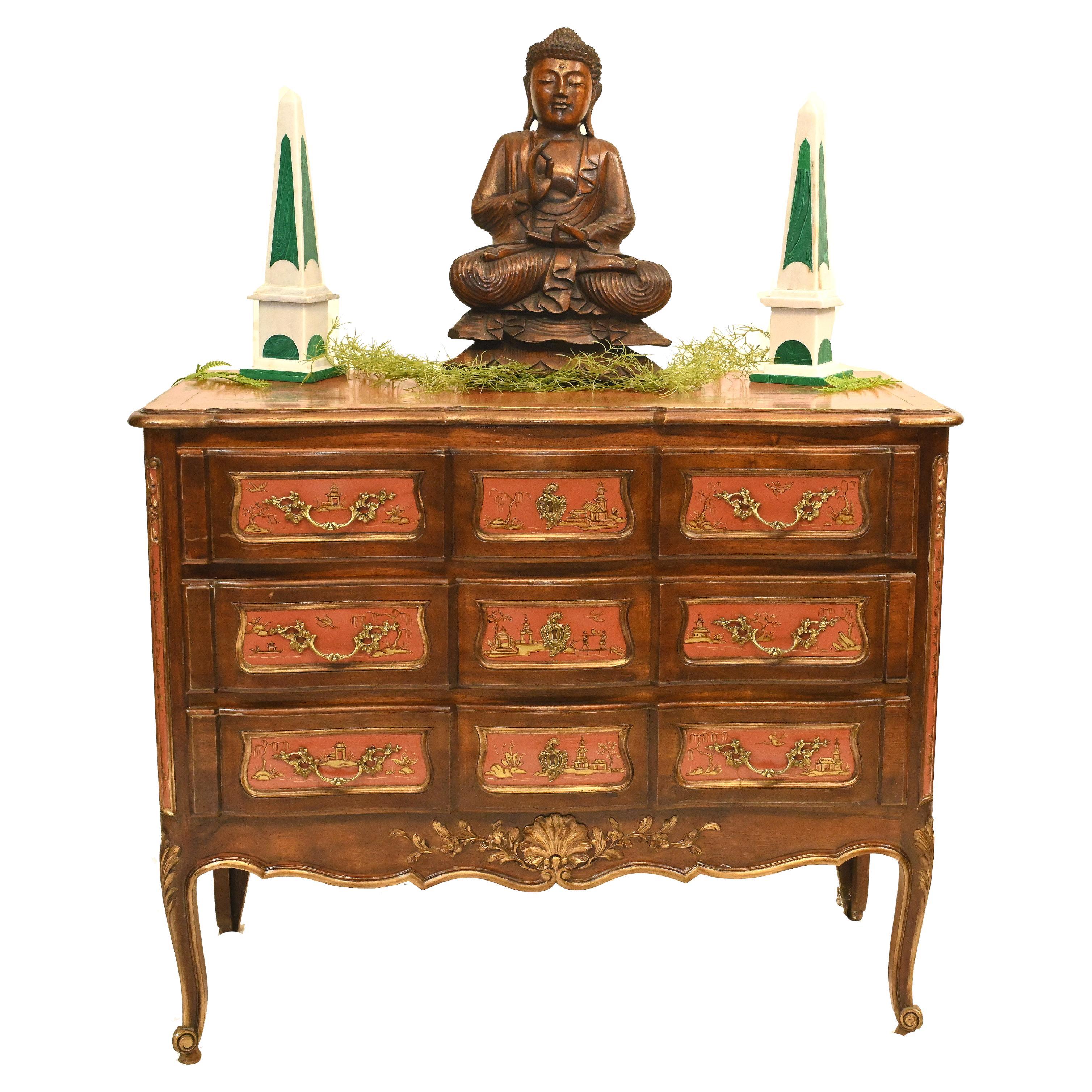 Antique Chest Drawers Commode Chinese Lacquer Chinoiserie, 1890 For Sale