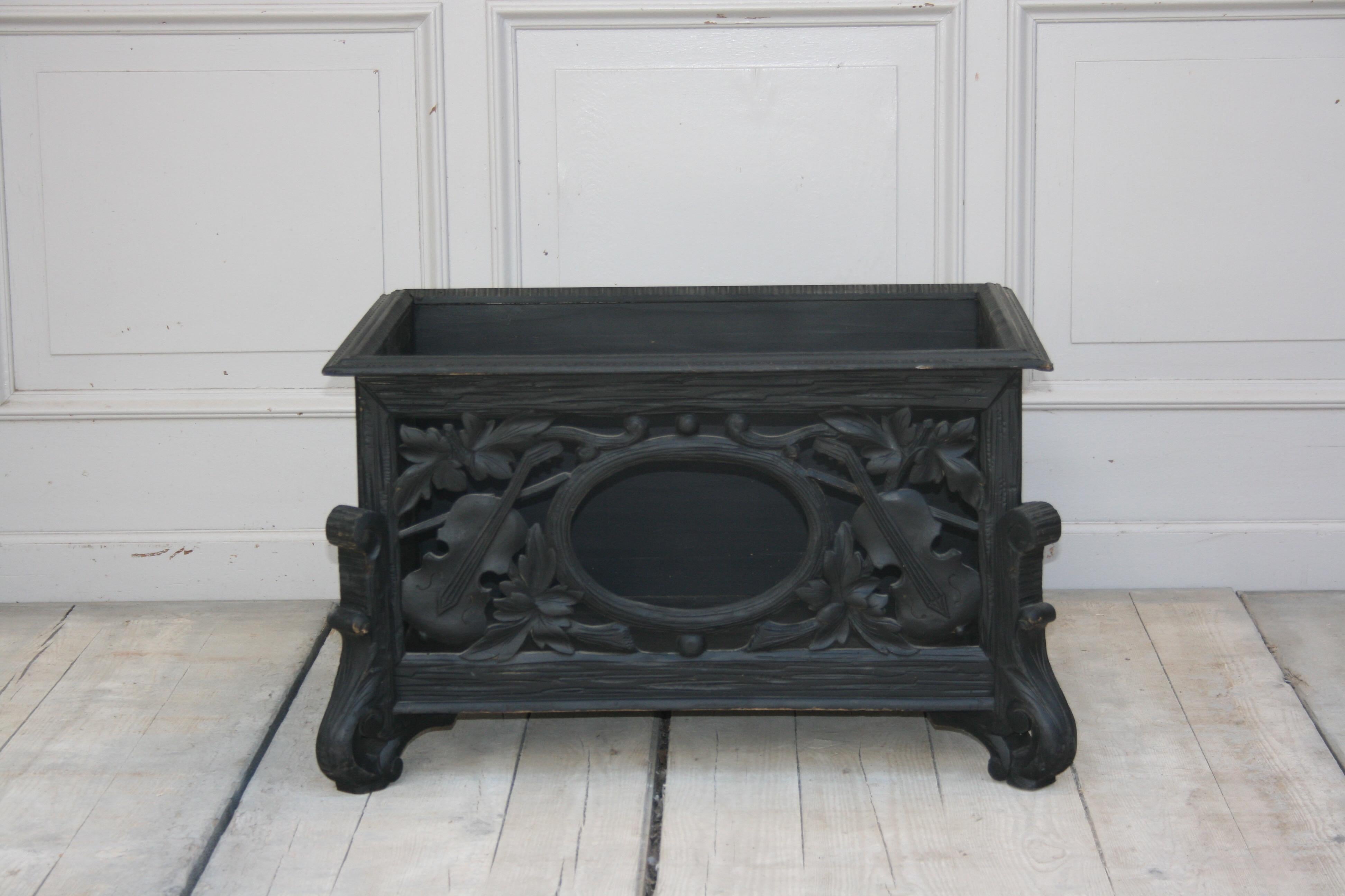 Hand-Carved Antique Chest in Black, Germany For Sale