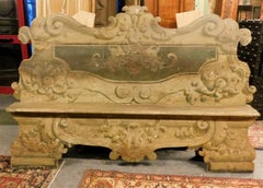 Cassapanca antica in Wood Wood laccato e dipinto del XVIII secolo