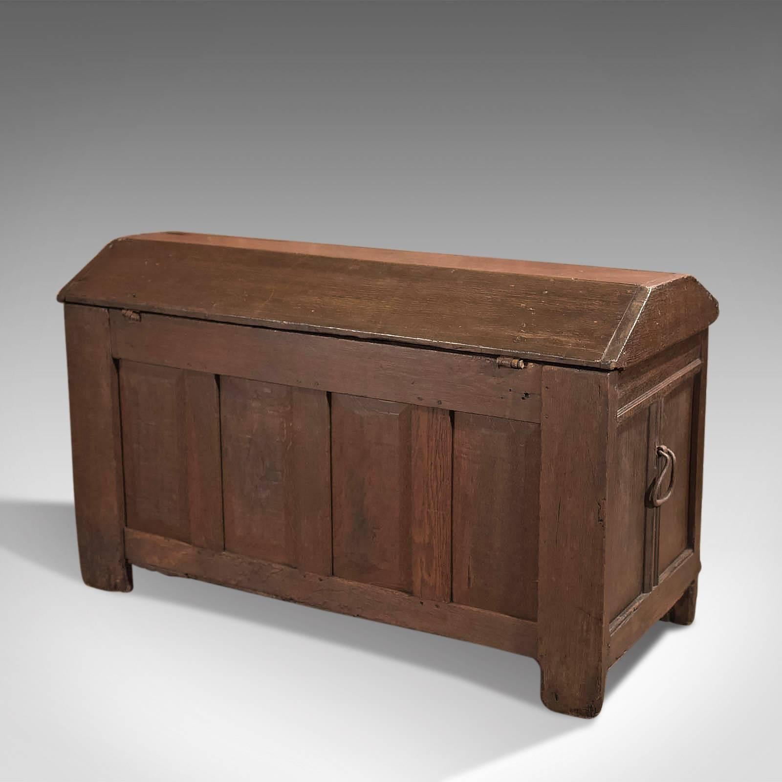 British Antique Chest, Oak Ships Trunk, Late 17th Century