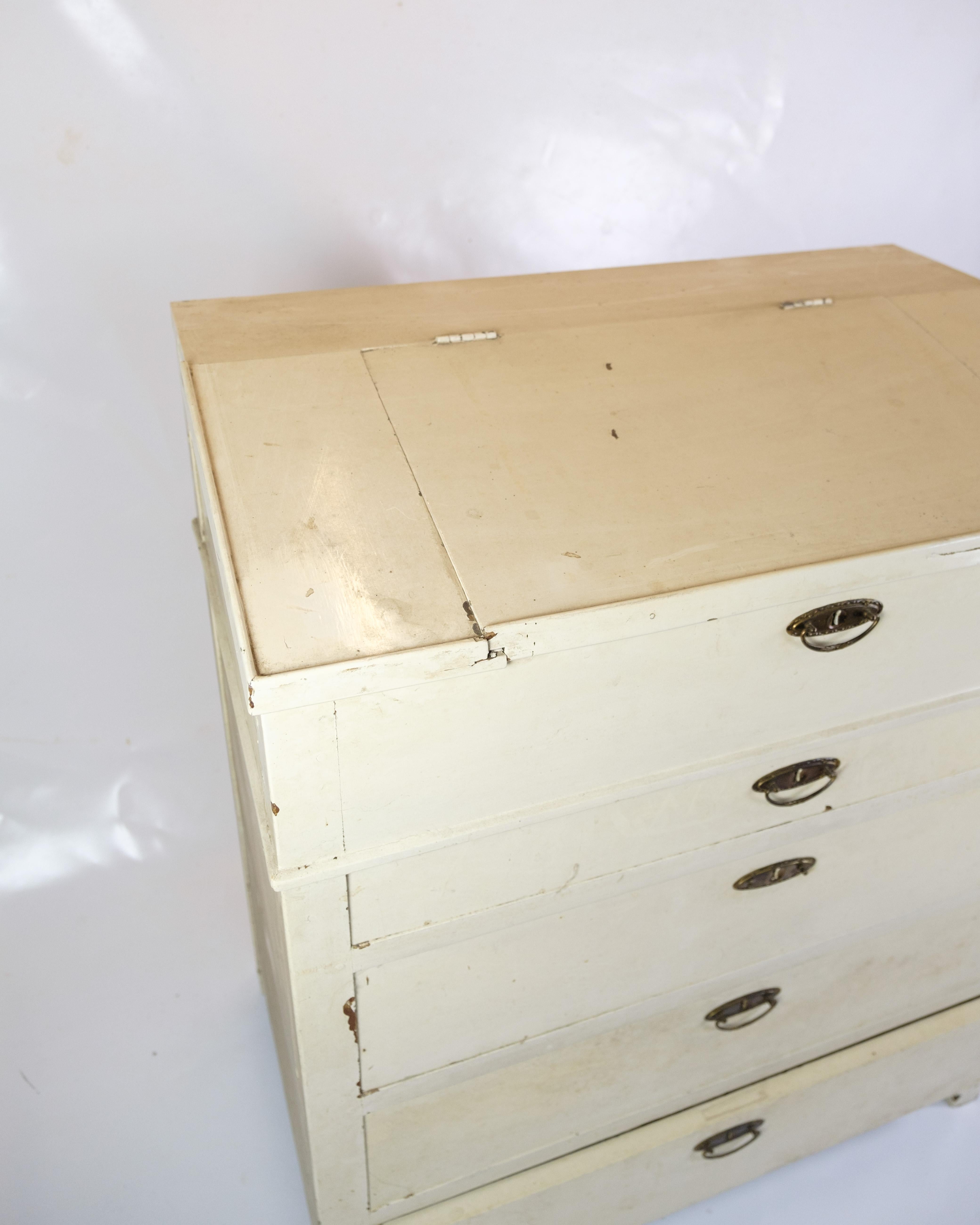 Wood Antique Chest Of Drawers/Desk Painted White From 1890s For Sale