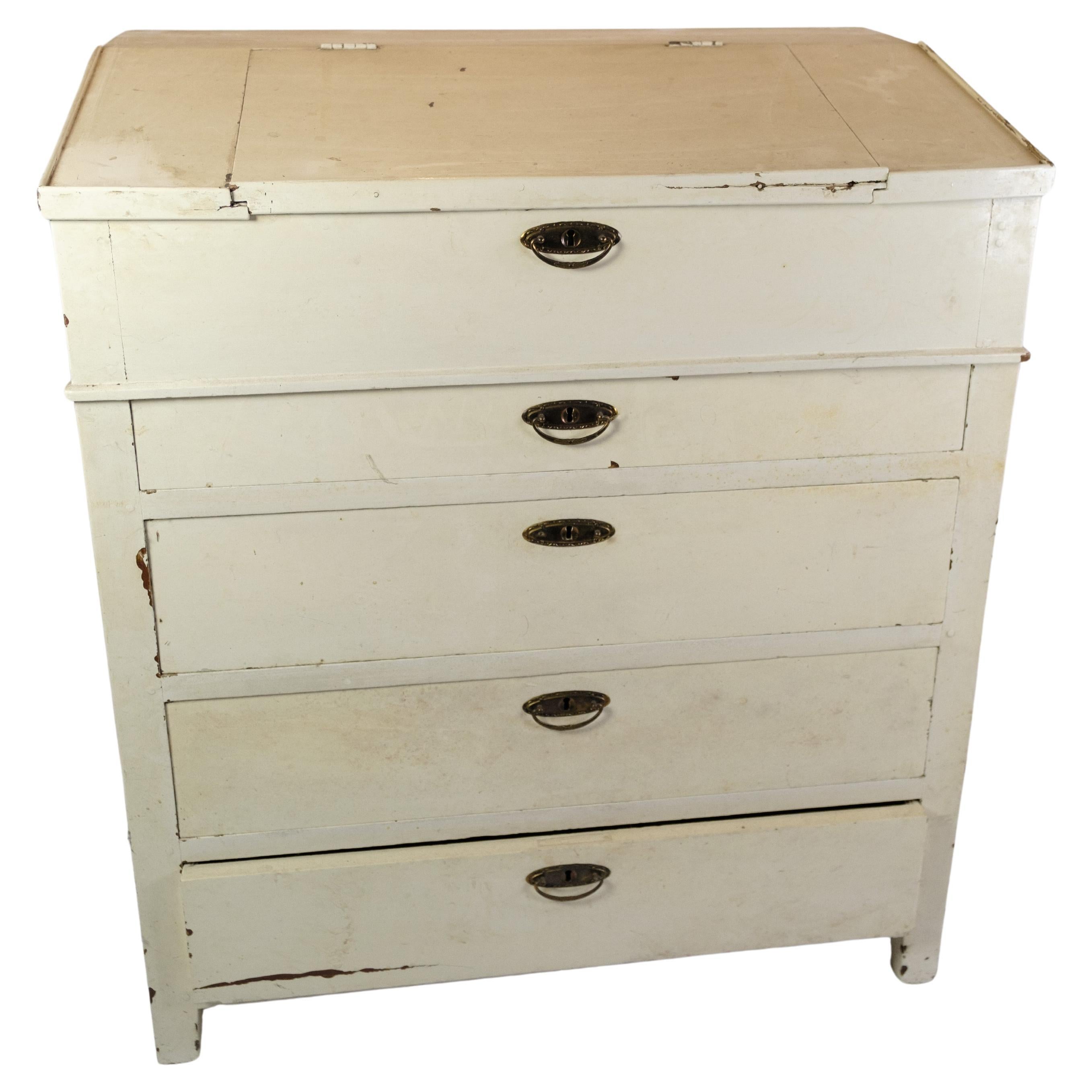 Antique Chest Of Drawers/Desk Painted White From 1890s For Sale