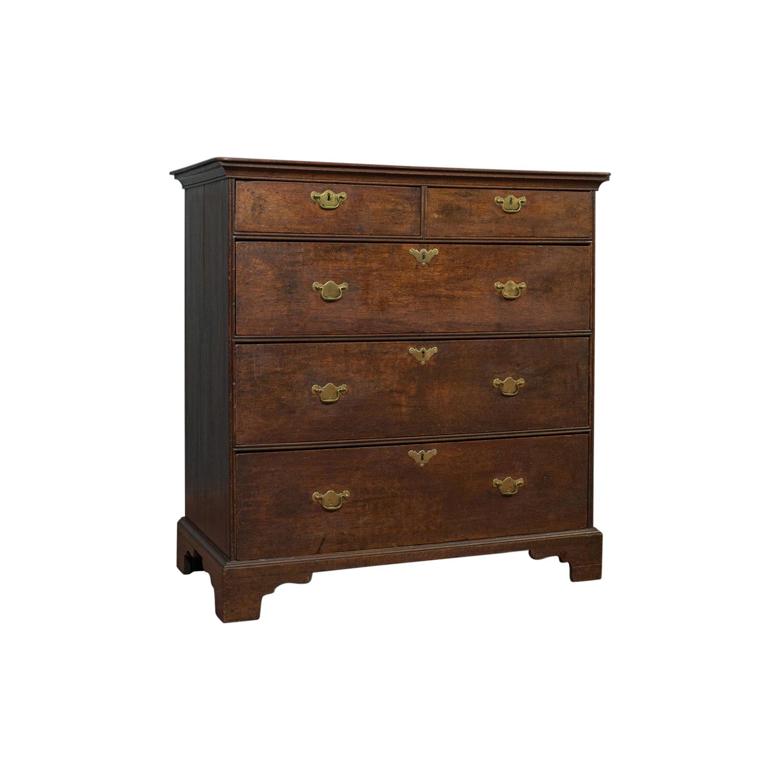 Antique Chest of Drawers, English, Oak, Bedroom, Tallboy, Georgian, circa 1790