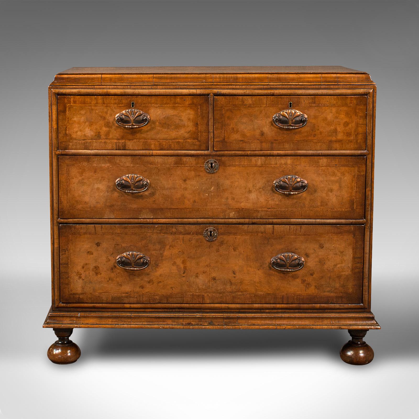 This is an antique chest of drawers. An English, walnut bedroom cabinet with Georgian Revival taste, dating to the late Victorian period, circa 1900. 

Appealing example of Georgian revival bedroom furniture.
Displays a desirable aged patina and