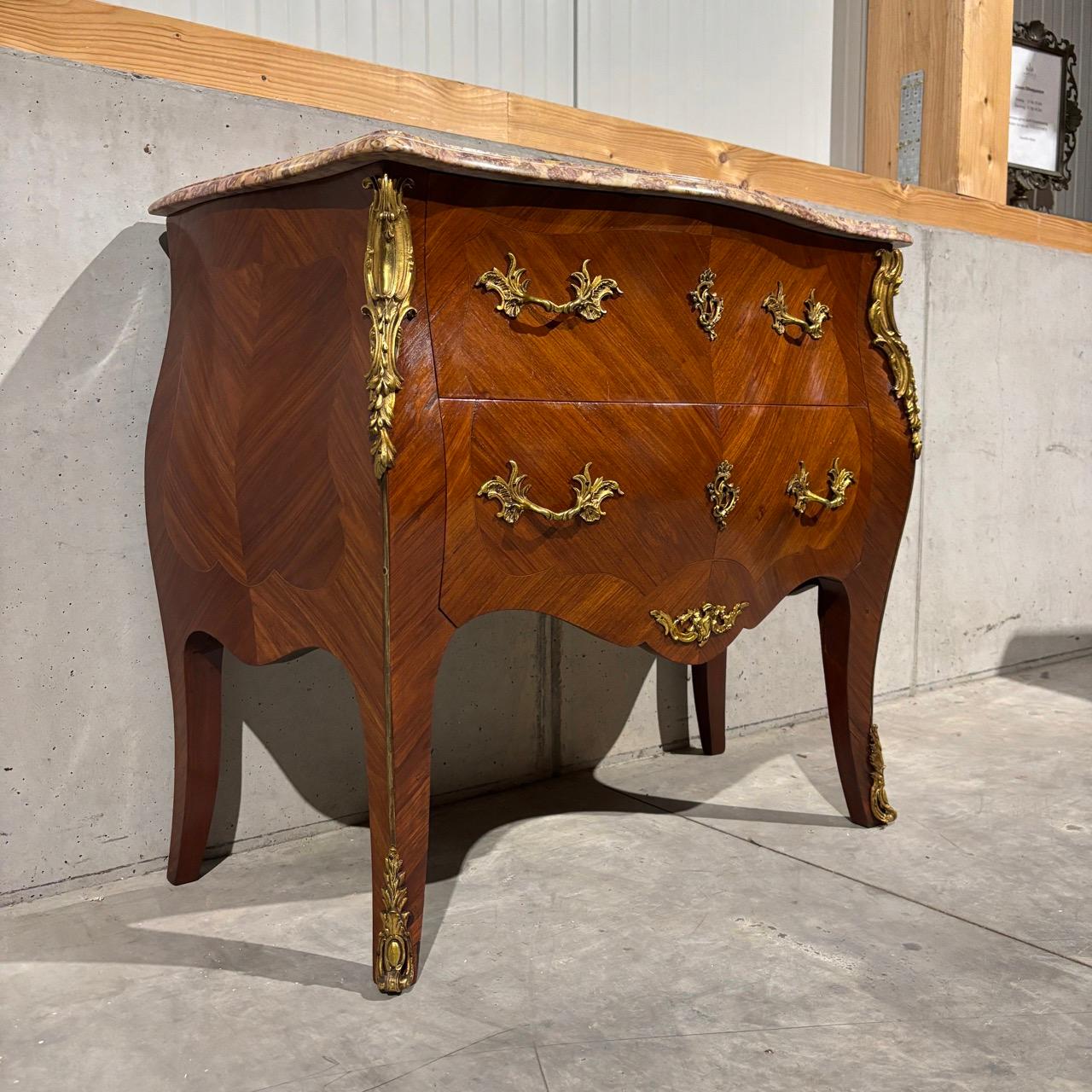 Baroque Revival Antique chest of drawers  France around 1900  Ornate brass fittings For Sale