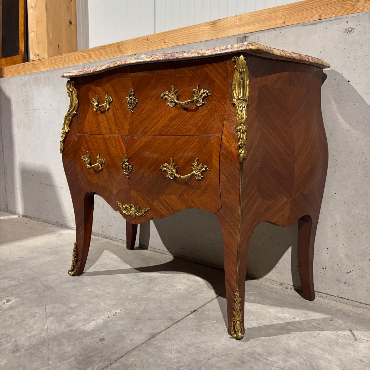 French Antique chest of drawers  France around 1900  Ornate brass fittings For Sale