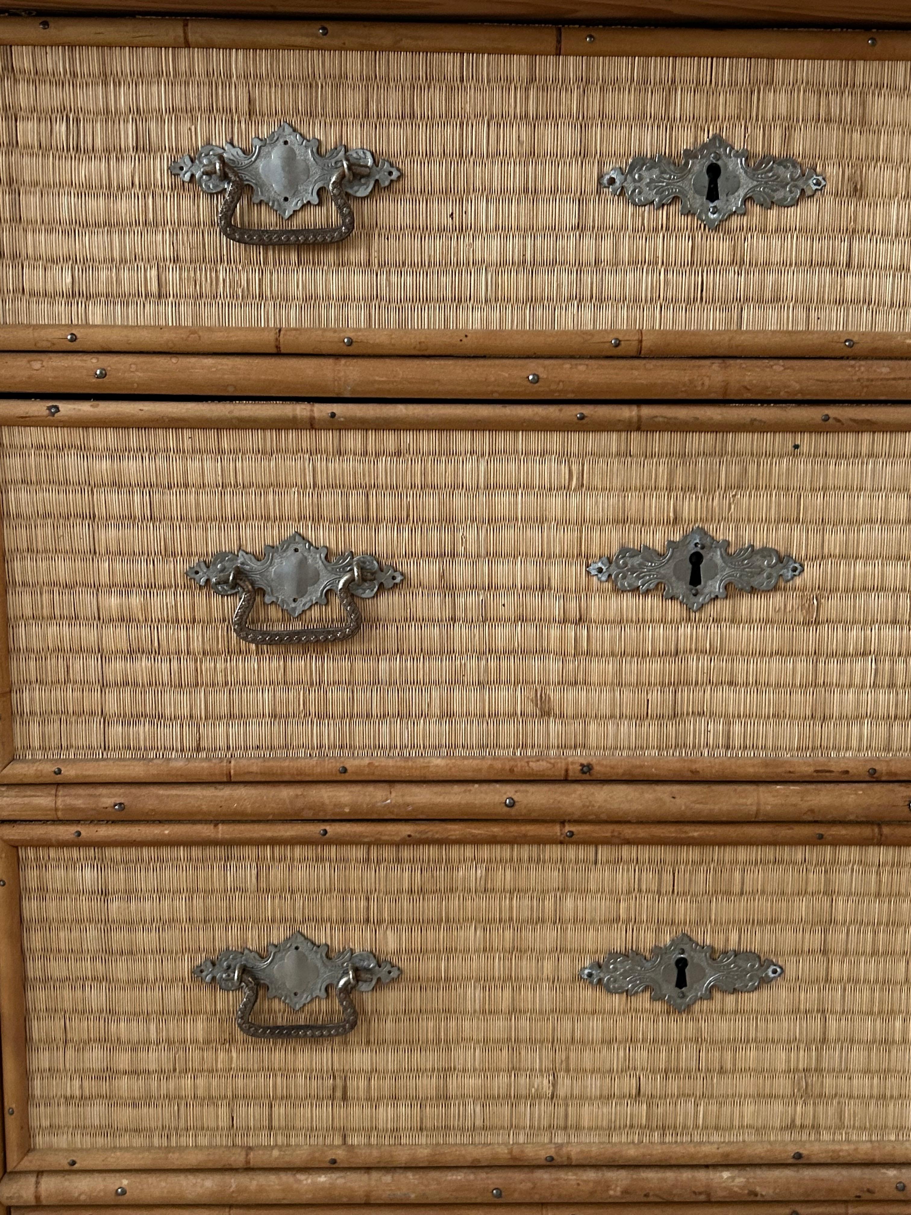 Antique Chest of Drawers in Japanese Straw and Beech Wood, Sweden, 19th Century For Sale 3