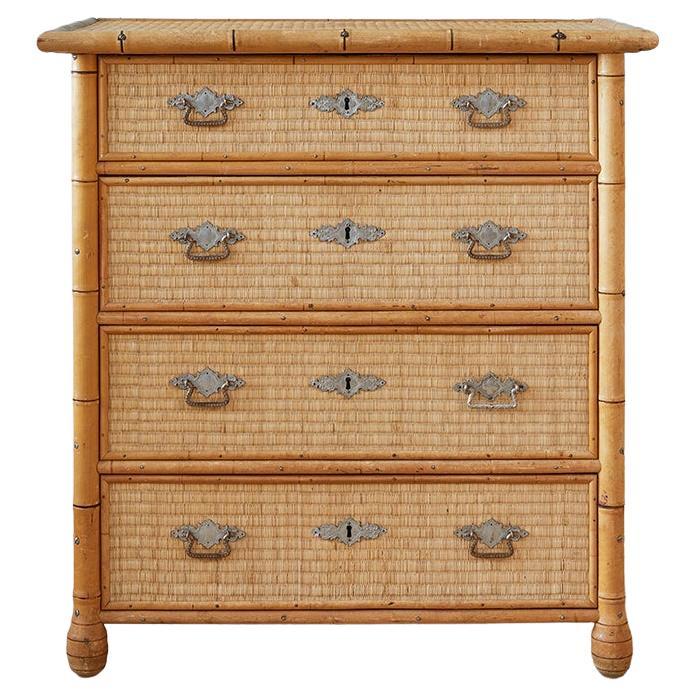 Antique Chest of Drawers in Japanese Straw and Beech Wood, Sweden, 19th Century For Sale