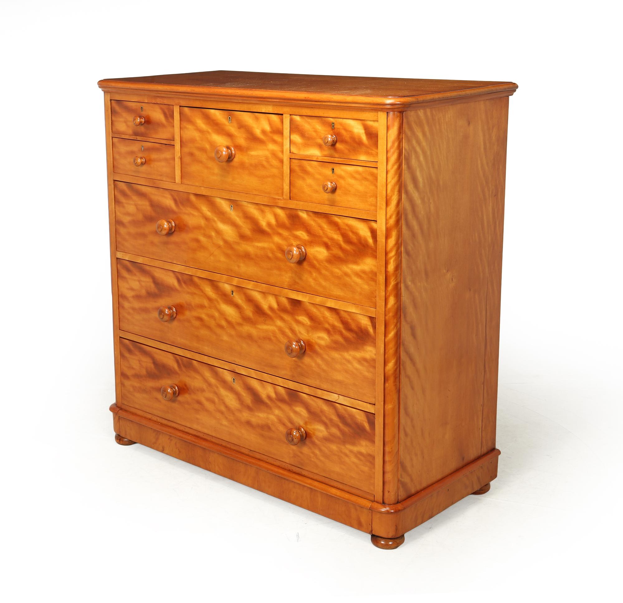 Victorian Antique Chest of Drawers in Satin Birch by Maple and Co