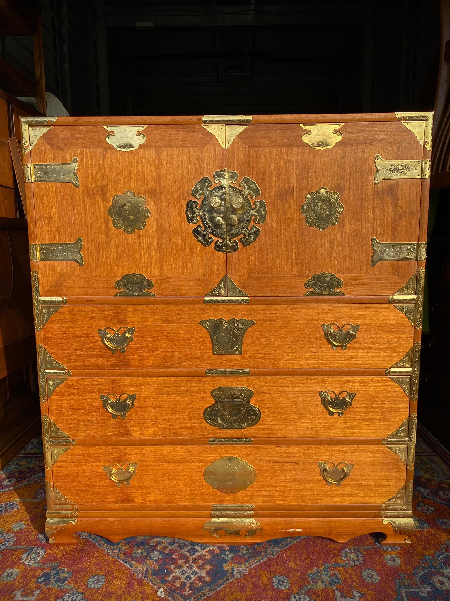20th Century Antique Chest of Drawers Korean Tansu Butterfly Storage Dresser Asian Chinoiseri