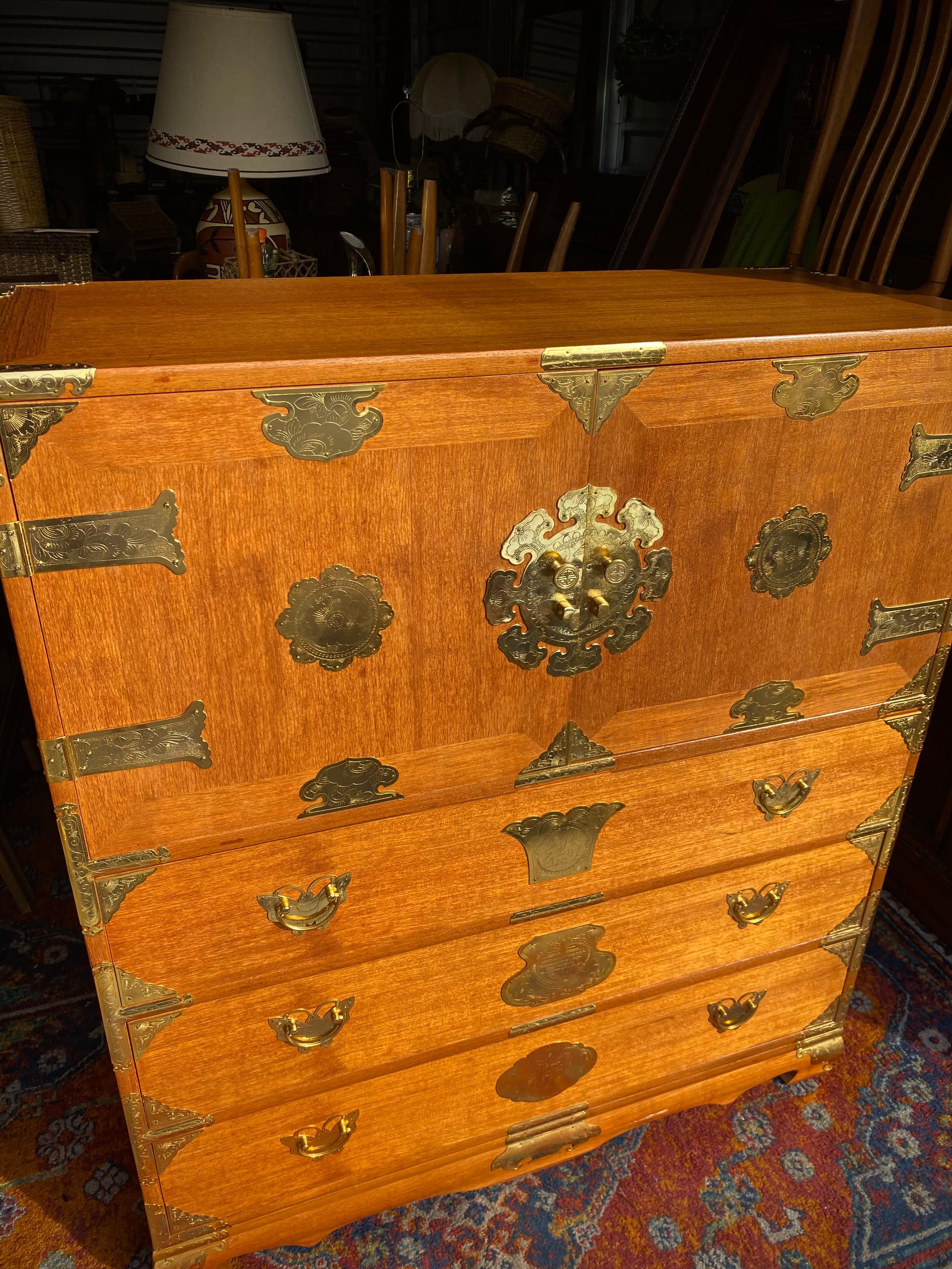 Wood Antique Chest of Drawers Korean Tansu Butterfly Storage Dresser Asian Chinoiseri