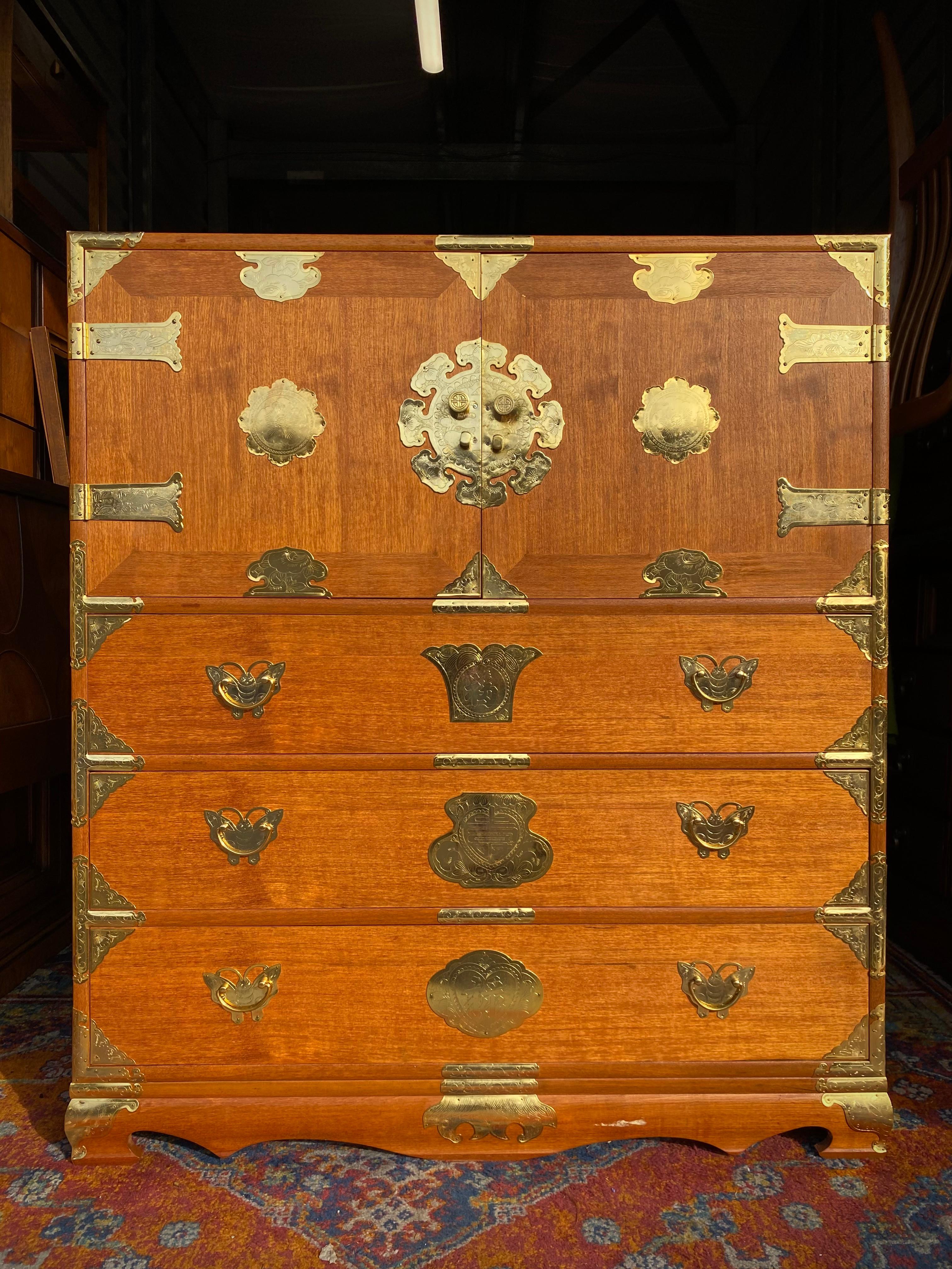 Antique Chest of Drawers Korean Tansu Butterfly Storage Dresser Asian Chinoiseri 1