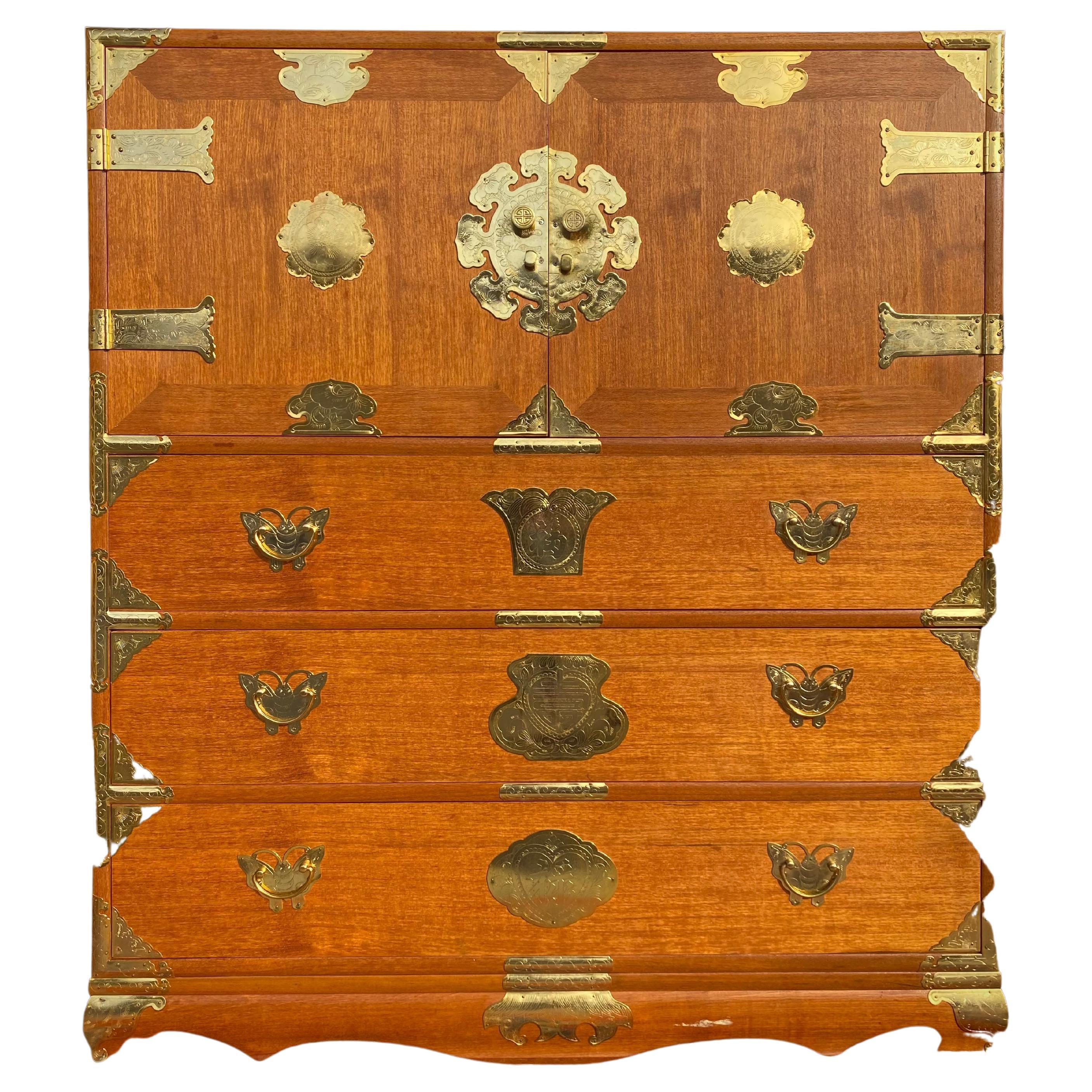 Antique Chest of Drawers Korean Tansu Butterfly Storage Dresser Asian Chinoiseri