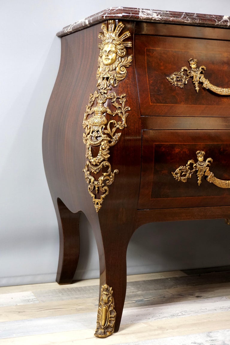 Antique Chest of Drawers Regency Amboine and Mahogany with Red Marble