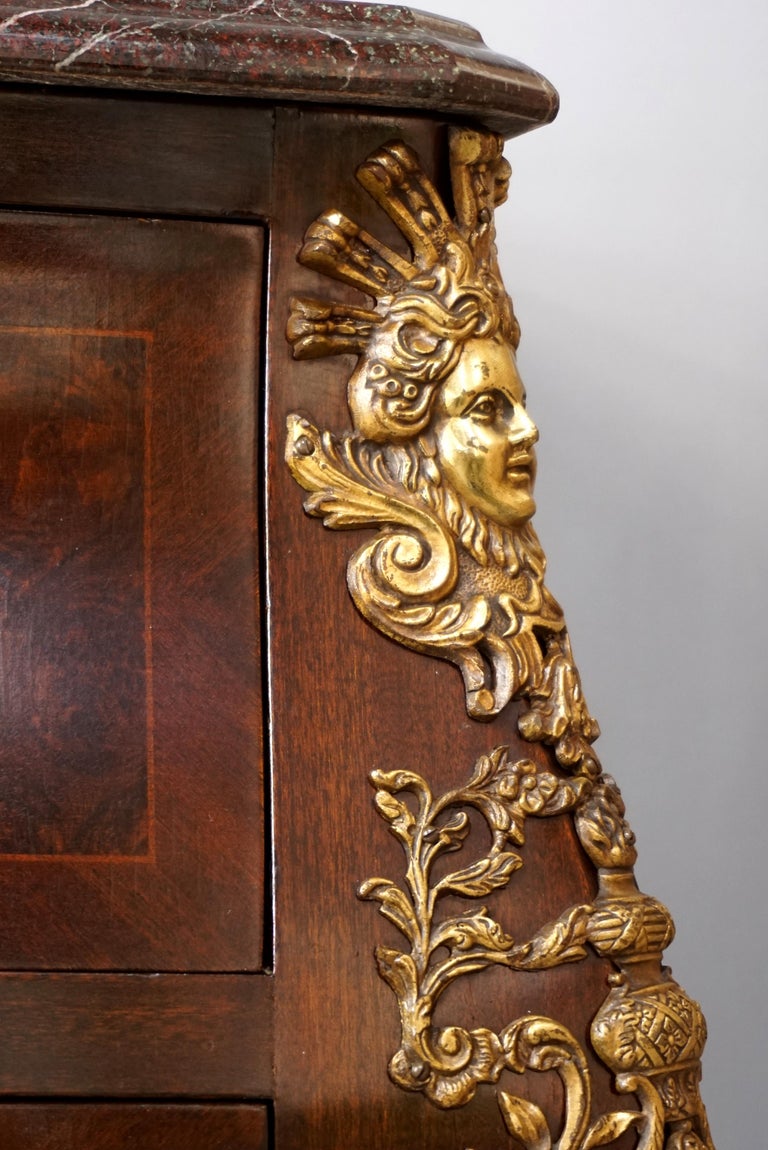 Antique Chest of Drawers Regency Amboine and Mahogany with Red Marble