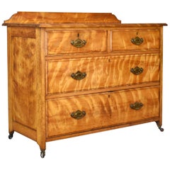 Antique, Chest of Drawers, Satinwood, English, Victorian, Bedroom, circa 1900