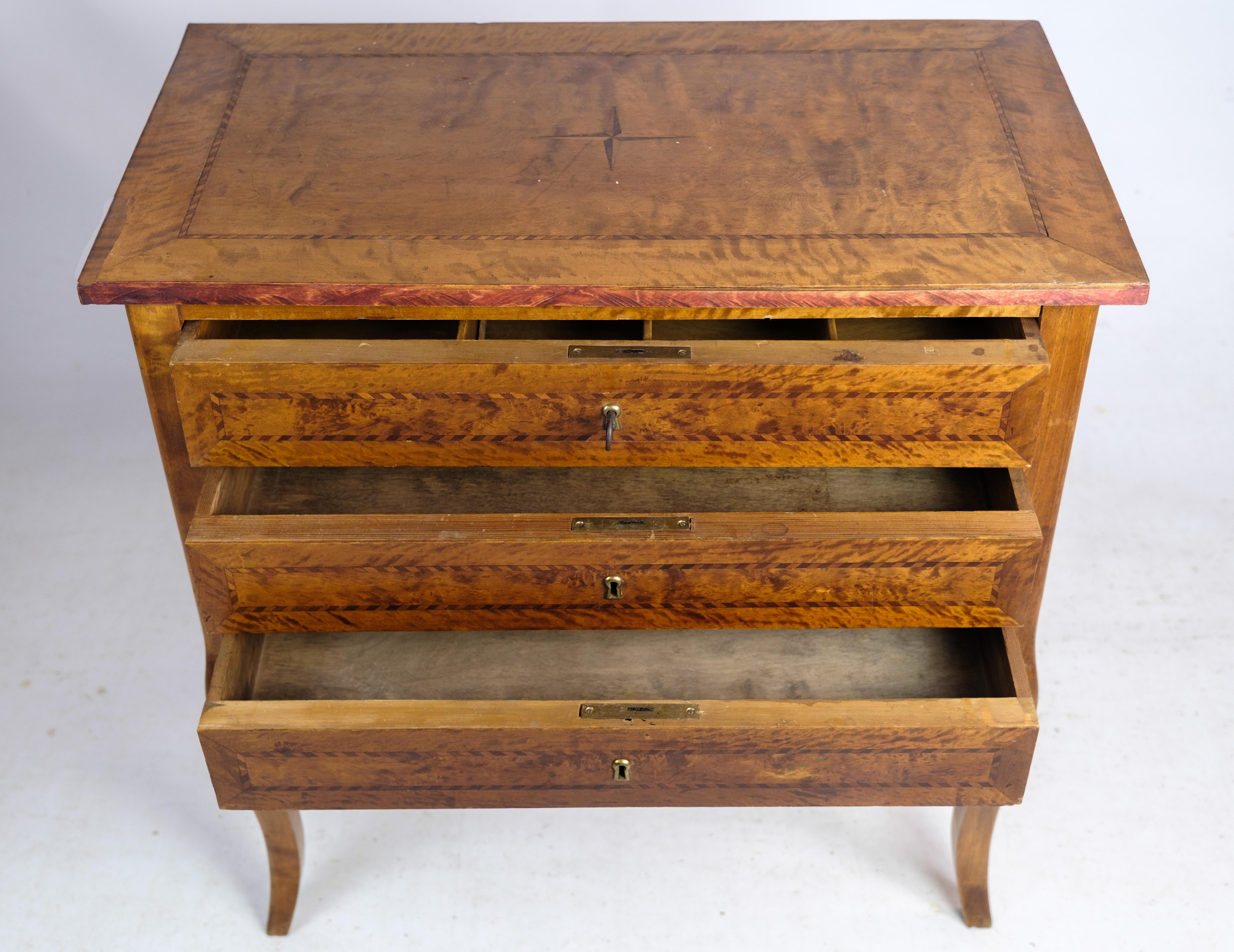 Danish Antique Chest of Drawers, Walnut, Marquetry, 1920