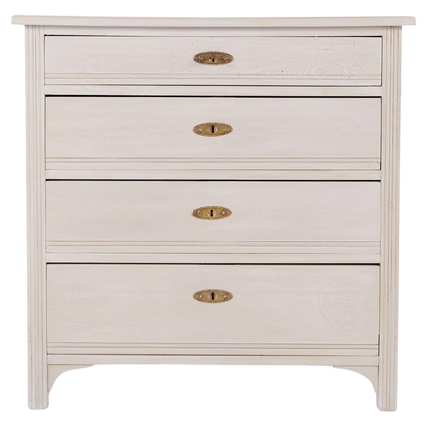 Antique Chest Of Drawers With 4 Drawers Grey Painted From 1890s For Sale
