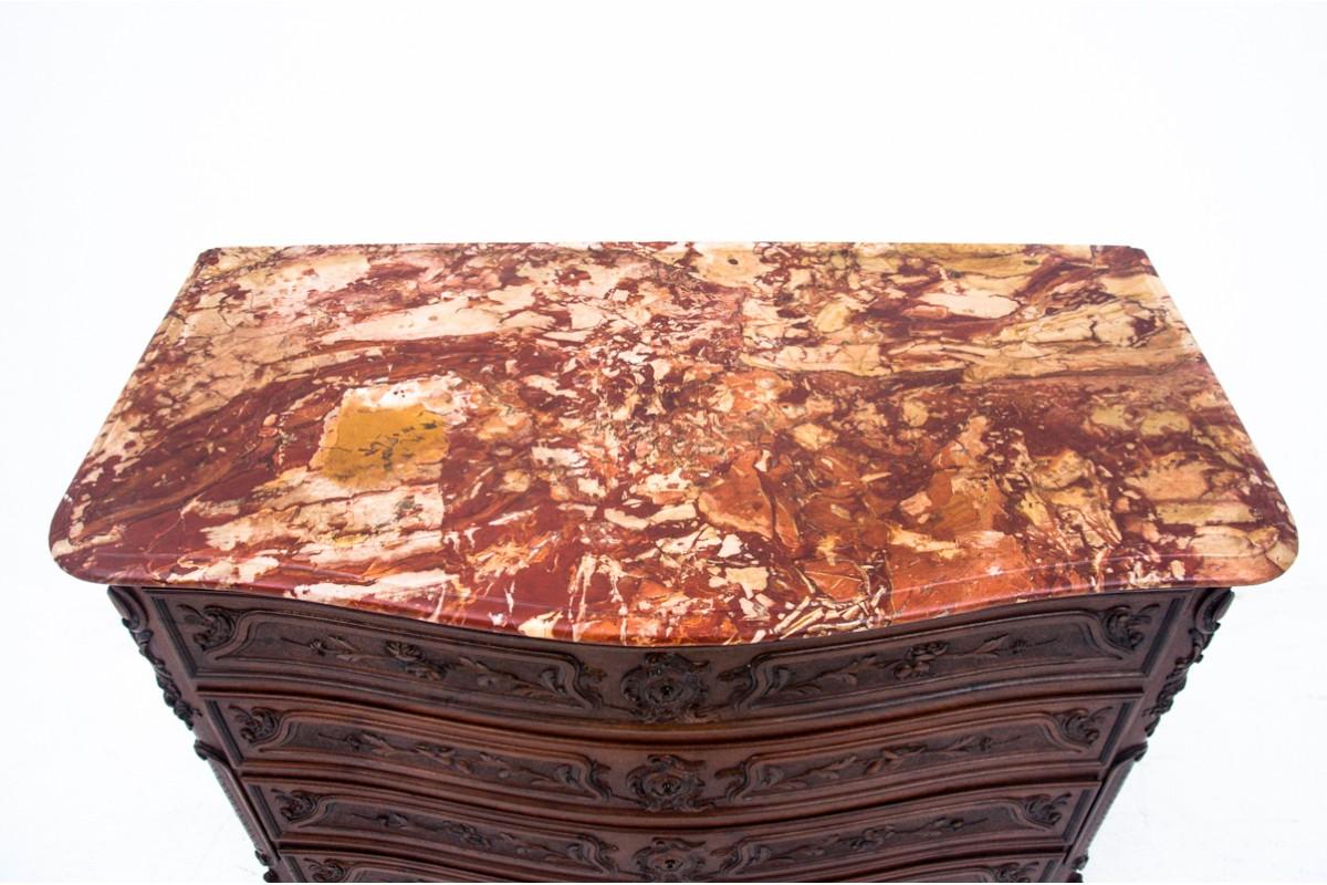 Walnut Antique Chest of Drawers with Marble Top, France, circa 1890 For Sale