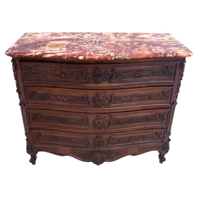 Antique Chest of Drawers with Marble Top, France, circa 1890 For Sale