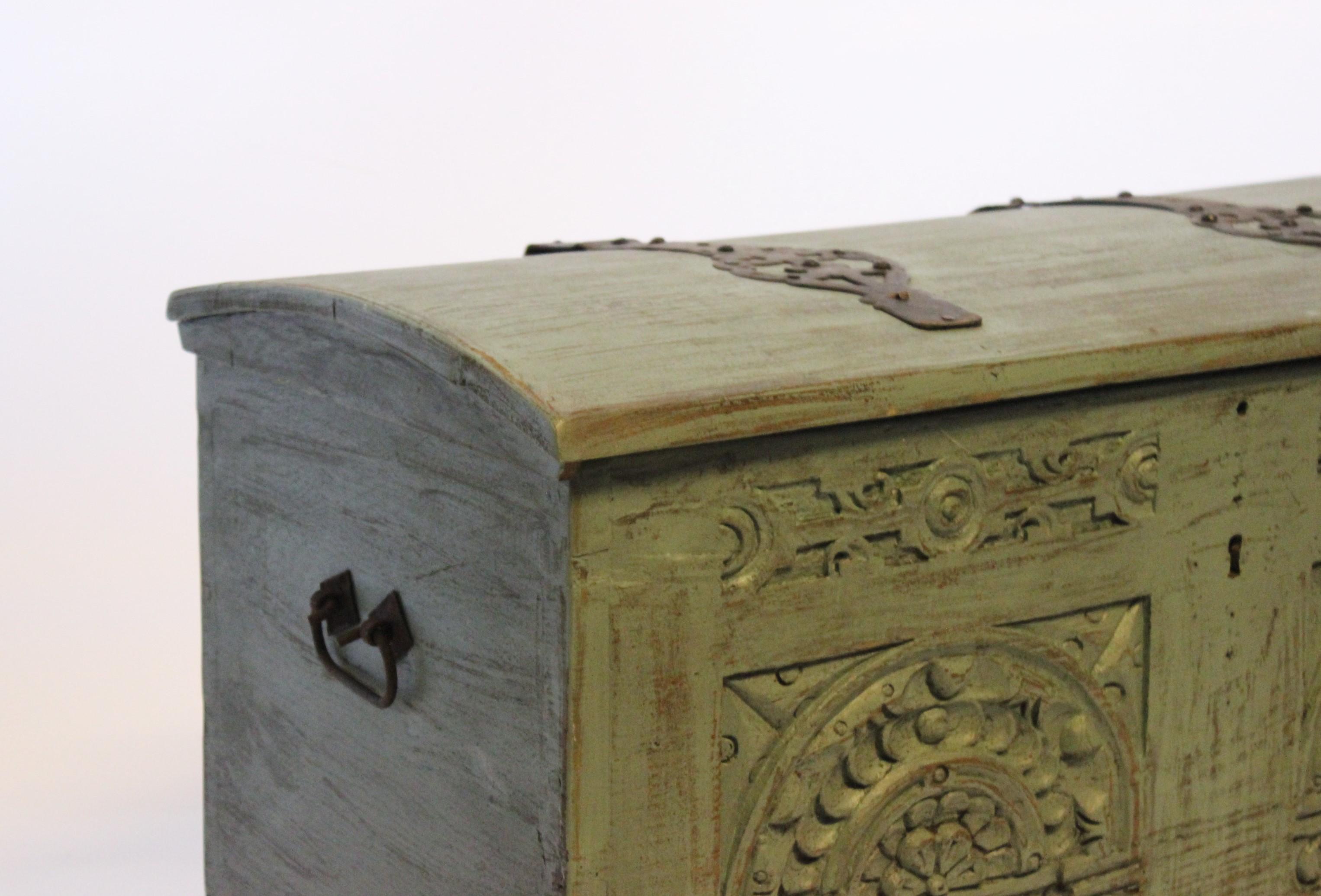 Mid-18th Century Antique Chest with Carvings and Original Paint, 1740s