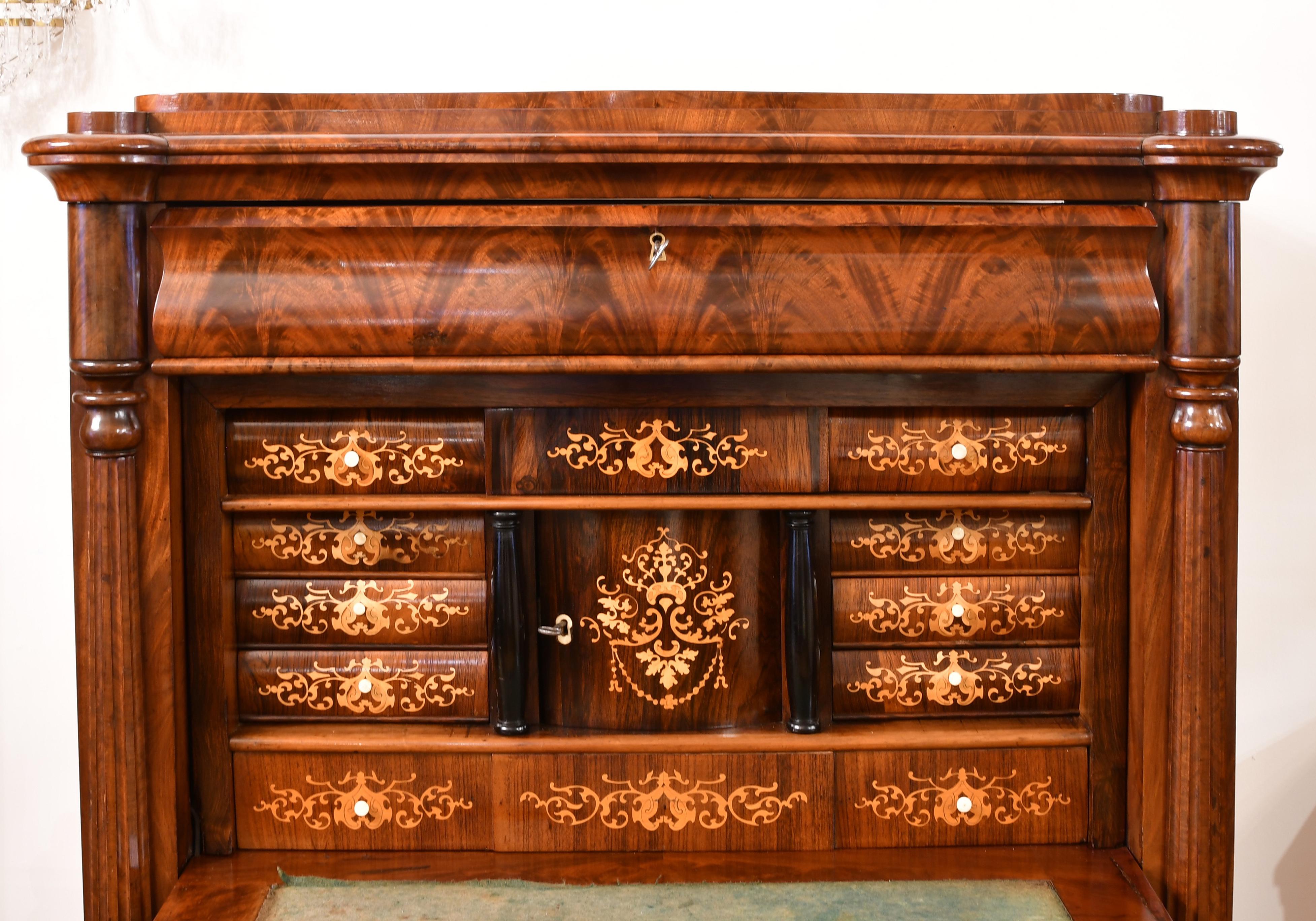19th Century Antique Chest with Fall-Front Secretary Desk in West Indies Mahogany, Denmark