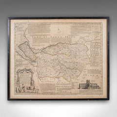 Antique Chester County Map, English, Cheshire, Framed Cartography, Georgian