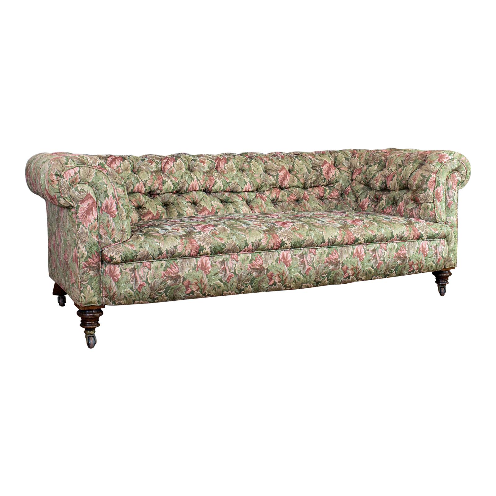 Antique Chesterfield Sofa, English, Textile, Mahogany, Couch, Seats 2 to 3