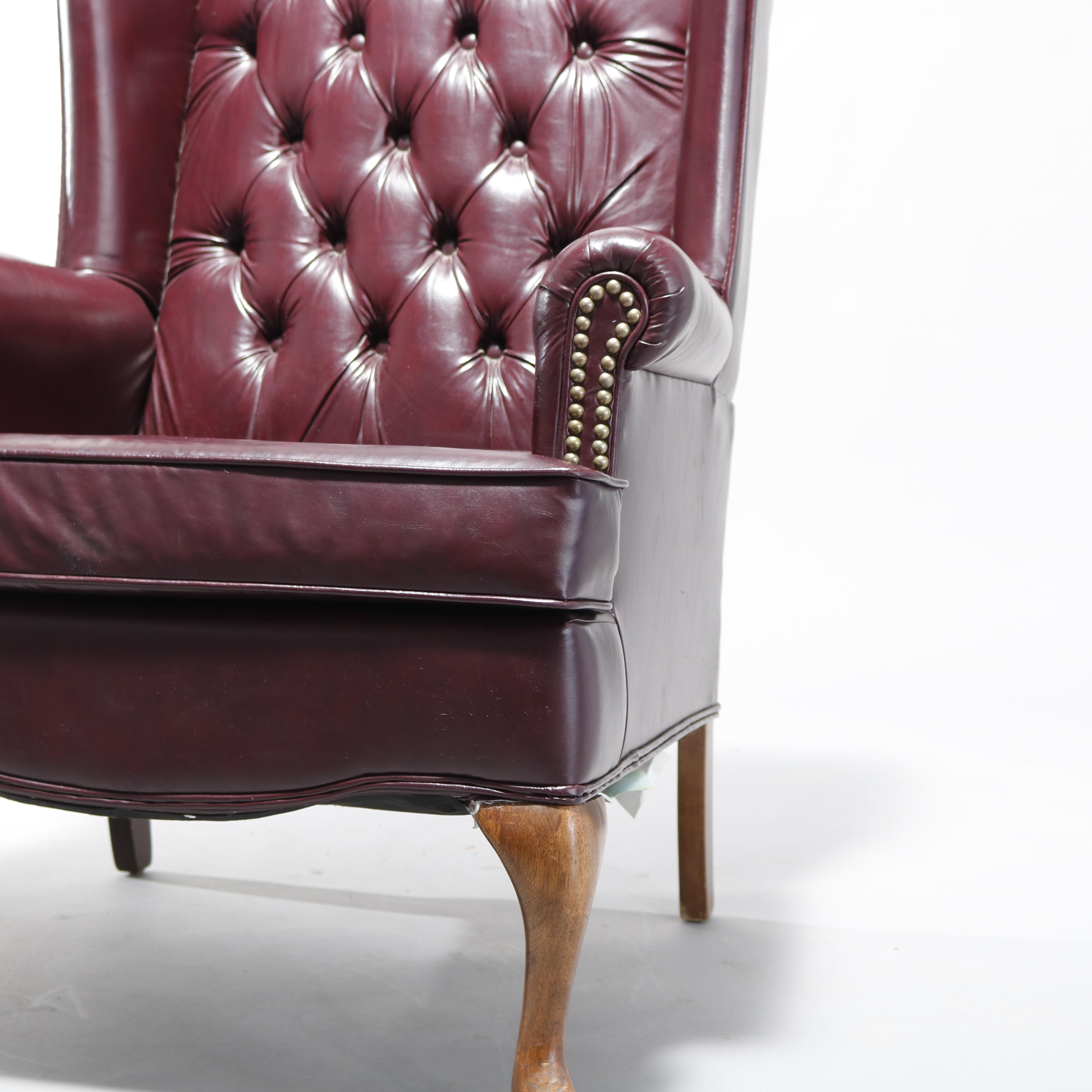 Antique Chesterfield Tufted Leather Wing Back Chair, 20th C In Good Condition In Big Flats, NY
