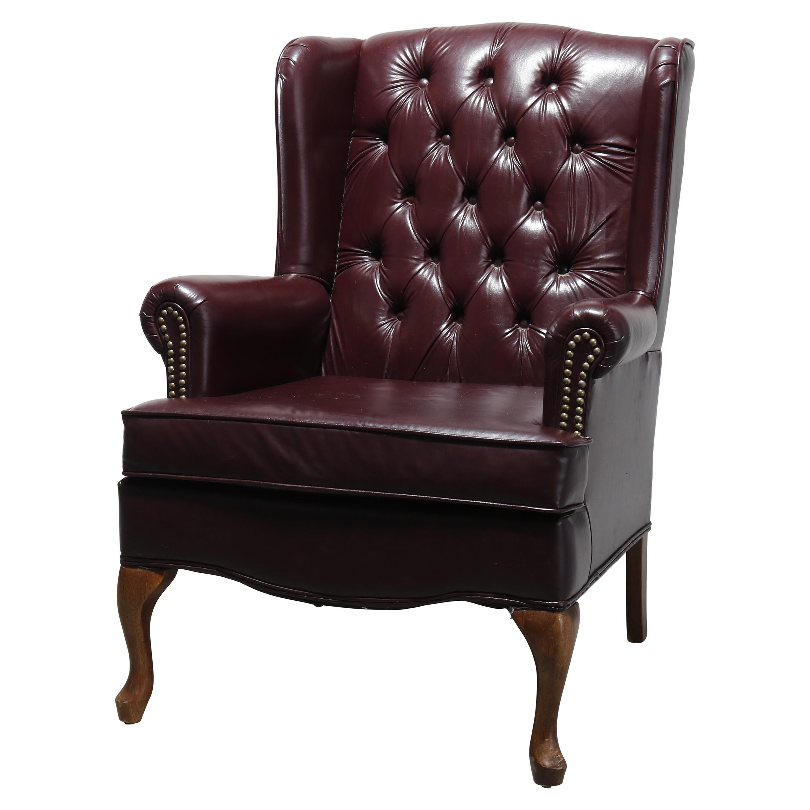 Antique Chesterfield Tufted Leather Wing Back Chair, 20th C