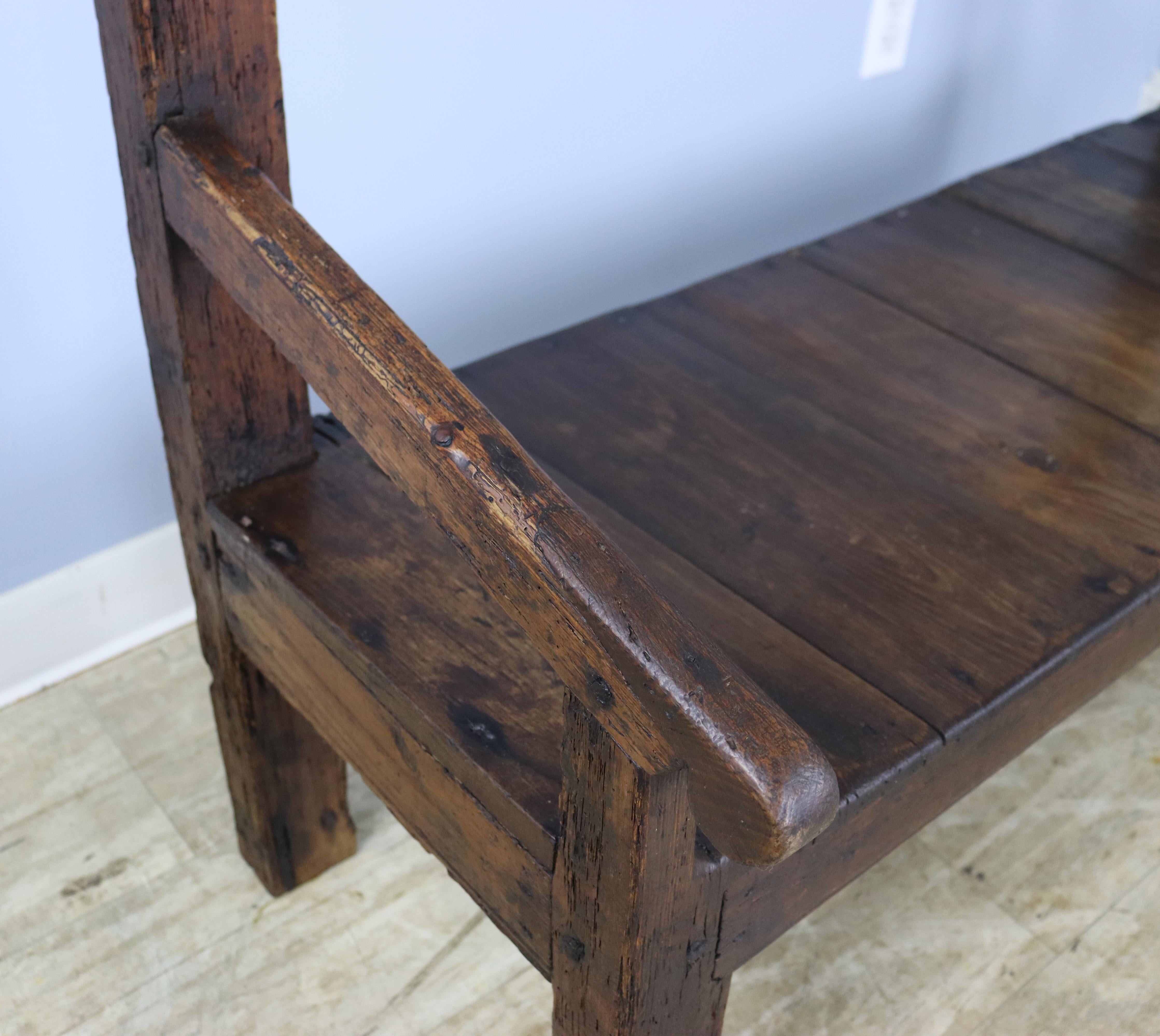 Antique Chestnut and Pine Seat For Sale 3